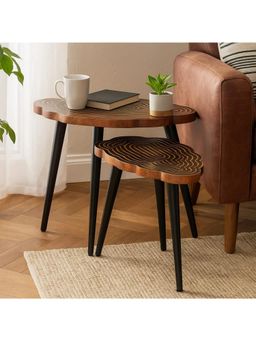 Wewood - Acacia Wood Nesting Table Translucent Brown (Set Of 2)