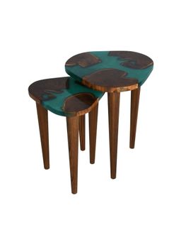 Wewood - Nesting Table Teak Wood with Pearl Resin Finish (Set Of 2)