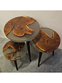 Wewood - Nesting Table Teak Wood with Tinted Resin Finish-Gloss (Set Of 3)