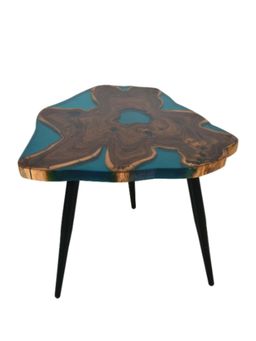 Wewood - Coffee Table Teak Wood With Aqua Blue Resin Finish