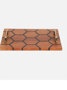 Wewood - Handcrafted Acacia Wooden Tray With Tinted Grey Resin Accent