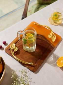 Wewood - Wooden Tray With Handles Acacia Wood, Translucent Orange Resin Finis