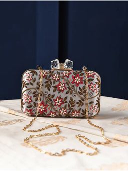 Jalwa By Deepika - Grey Embroidered Silk Clutch With Bead Work