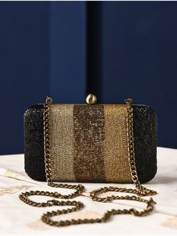 Jalwa By Deepika - Black Embroidered Silk Clutch With Bead Work