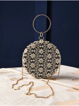 Jalwa By Deepika - Black Embroidered Silk Clutch With Bead Work