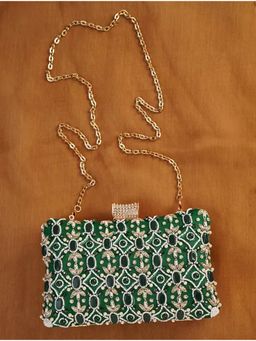 Jalwa By Deepika - Green Handcrafted Silk Clutch With Embellishments