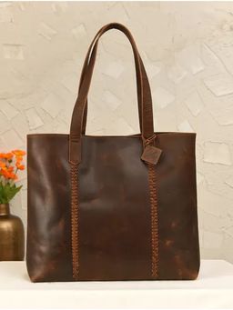 Jalwa By Deepika - Oversized Brown Handcrafted Genuine Leather Tote Bag