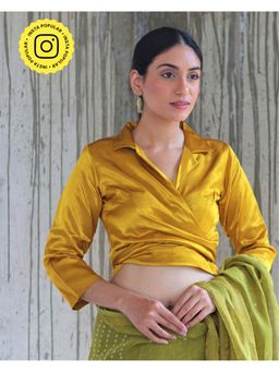 Chidiyaa - Yellow Mashru Silk Blouse