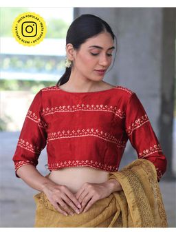 Chidiyaa - Red Mashru Silk Blouse