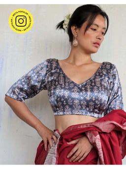 Chidiyaa - Blue Mashru Silk Blouse