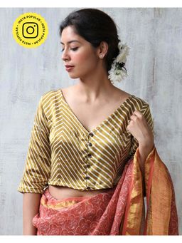 Chidiyaa - Gold Blockprint Mashru Silk Blouse - Anant