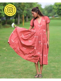 Chidiyaa - Coral Cotton Dress