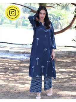 Chidiyaa - Blue Cotton Kurti, Palazzo (Set of )