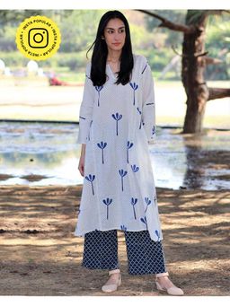 Chidiyaa - Blue Cotton Kurti, Palazzo (Set of 2)