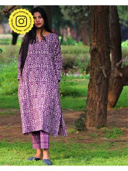 Chidiyaa - Purple Cotton Kurti and Pant (Set of 3)
