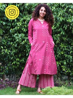 Chidiyaa - Pink Cotton Kurta, Palazzo (Set of 2)