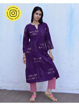 Chidiyaa - Purple Cotton Kurta, Pant (Set of 2)
