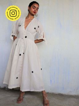 Chidiyaa - Ivory Pure Cotton Pola Dot Dress Mono