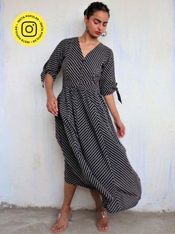 Chidiyaa - Black Pure Cotton Block Printed Dress Mono 1