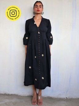Chidiyaa - Black Pure Cotton Polka Dot Dress Mono