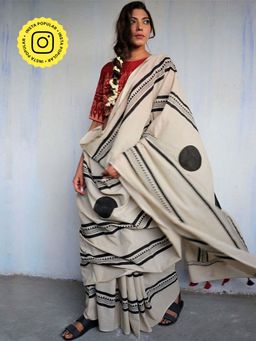 Chidiyaa - God Ivory Blockprinted Cotton Mul Saree