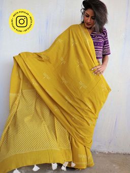 Chidiyaa - Butterfly Girls Aponi Hand Blockprinted Cotton Saree