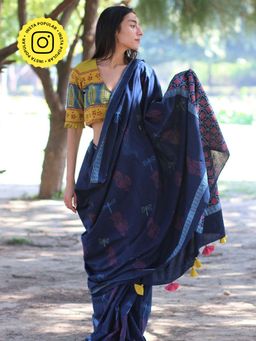 Chidiyaa - Dragonfly Dream Hand Blockprinted Cotton Saree