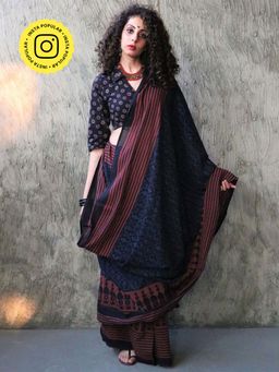 Chidiyaa - Kohl Kashton Hand Blockprinted Cotton Saree
