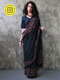 Chidiyaa - Kohl Nazmiyah Handblockprinted Cotton Saree