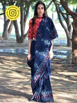 Chidiyaa - Dragonfly Glory Handblockprinted Mulmul Cotton Saree