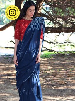 Chidiyaa - Dragonfly Flight Hand Blockprinted Cotton Saree
