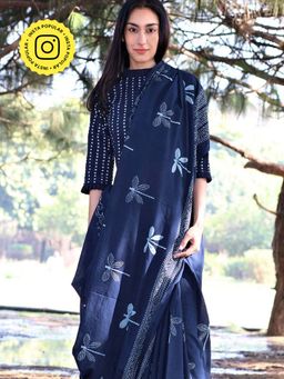 Chidiyaa - Dragonfly Meadow Hand Blockprinted Cotton Saree