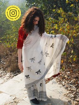 Chidiyaa - Dragonfly Dawn Handblockprinted Cotton Saree