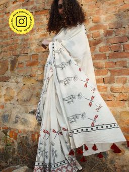 Chidiyaa - Dragonfly Garden Handblockprinted Cotton Saree