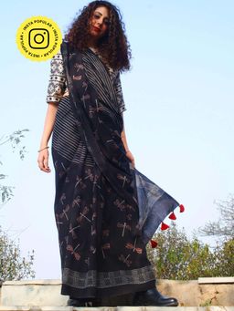 Chidiyaa - Dragonfly Dusk Handblockprinted Cotton Saree