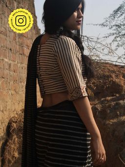 Chidiyaa - Black Block Printed Cotton Mul Saree