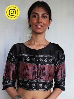 Chidiyaa - Mala Black Hand Blockprinted Mashru Silk Blouse