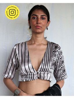 Chidiyaa - Asha Ivory Hand Blockprinted Mashru Silk Blouse
