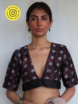 Chidiyaa - Parveen Black Hand Blockprinted Mashu Silk Blouse