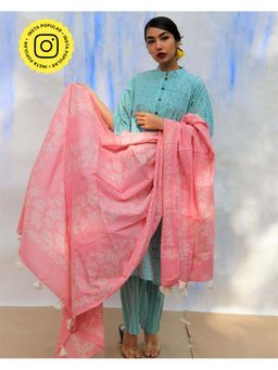 Chidiyaa - SKD Pink Handprinted Pure Cotton Dupatta