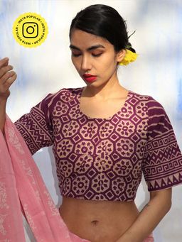 Chidiyaa - Skd Purple Handprinted Pure Cotton Blouse