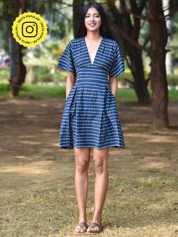 Chidiyaa - Blue Block Printed Dress - Nupur
