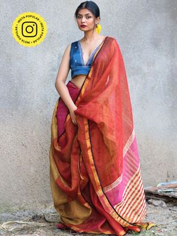 Chidiyaa - Gazala Shabab Handwoven Linen Zari Saree