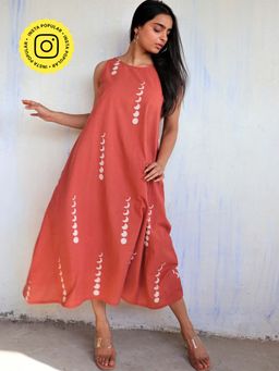 Chidiyaa - Rust Eclipse Sleeveless Printed Cotton Dress Ib