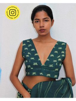 Chidiyaa - Green Bloom Block Printed Cotton Blouse