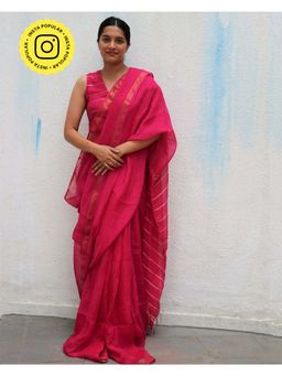 Chidiyaa - Everyday Beautiful Azalea Fantasy Handwoven Linen Saree