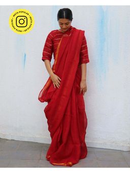 Chidiyaa - Everyday Beautiful Red Charm Handwoven Linen Saree