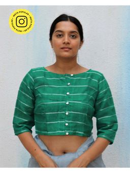 Chidiyaa - Green Handwoven Linen Zari Stitched Blouse Everyday Beautiful