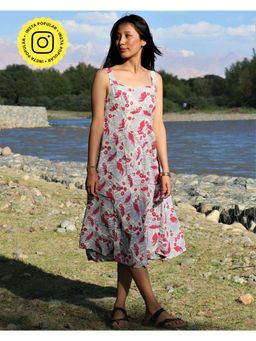 Chidiyaa - Magnolia White Block Printed Cotton Dress Zanskar