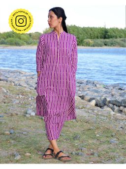 Chidiyaa - Zinnia Violet Block Printed Cotton Kurta Zanskar (Set of 2)